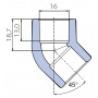 Угольник Ekoplastik 45° 16 мм